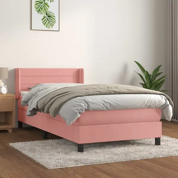 Gossi pat box spring cu saltea, roz, 90x190 cm, catifea