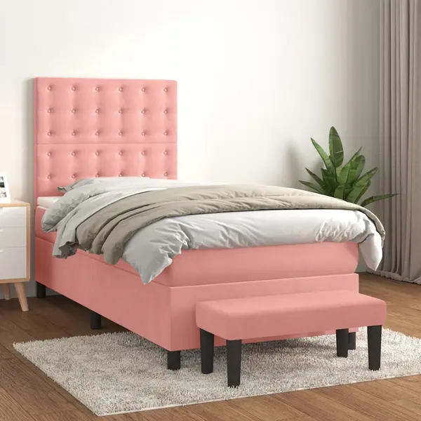 Gossi pat box spring cu saltea, roz, 90x200 cm, catifea