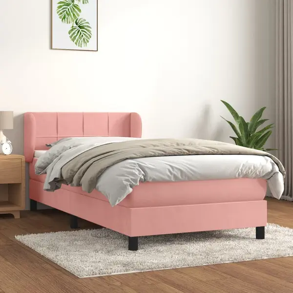 Gossi pat box spring cu saltea, roz, 90x200 cm, catifea