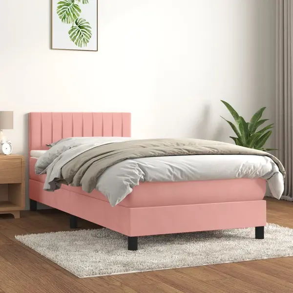 Gossi pat box spring cu saltea, roz, 90x200 cm, catifea