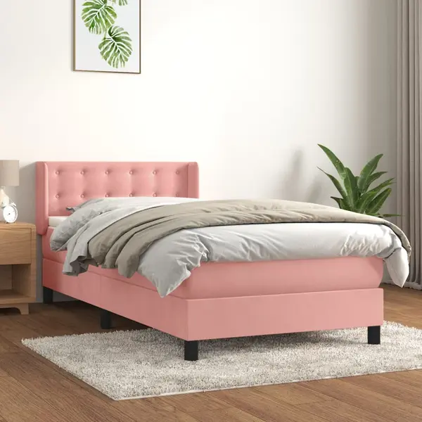 Gossi pat box spring cu saltea, roz, 90x200 cm, catifea