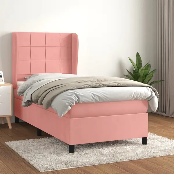 Gossi pat box spring cu saltea, roz, 90x200 cm, catifea