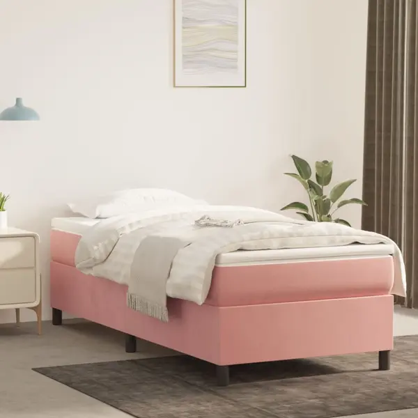 Gossi pat box spring cu saltea, roz, 90x200 cm, catifea