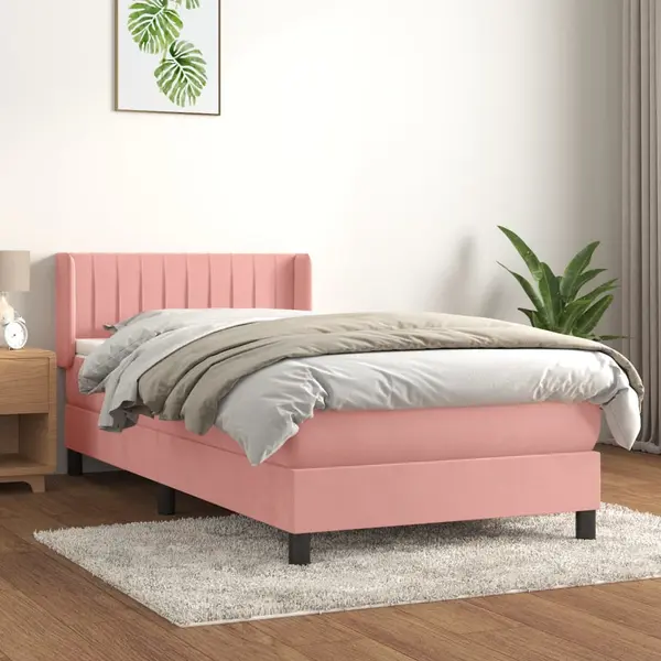 Gossi pat box spring cu saltea, roz, 90x200 cm, catifea