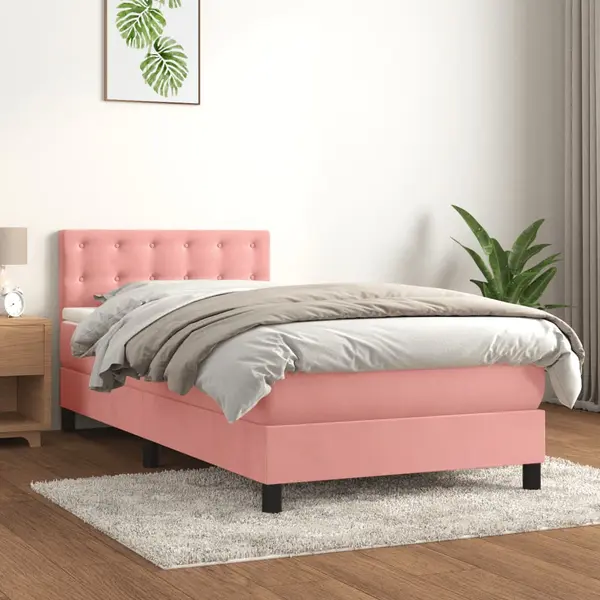 Gossi pat box spring cu saltea, roz, 90x200 cm, catifea