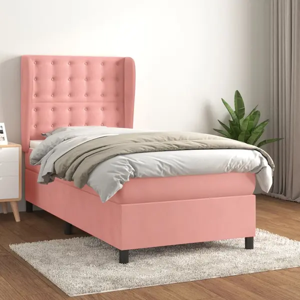Gossi pat box spring cu saltea, roz, 90x200 cm, catifea