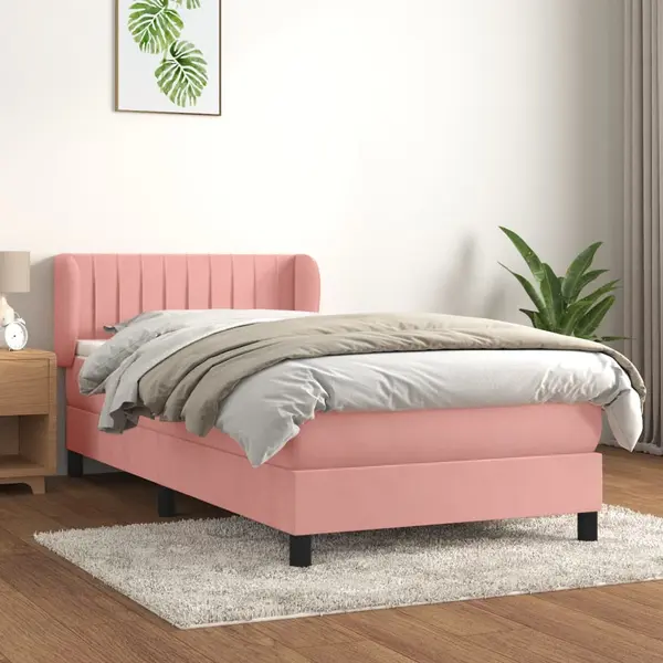 Gossi pat box spring cu saltea, roz, 90x200 cm, catifea