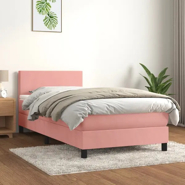 Gossi pat box spring cu saltea, roz, 90x200 cm, catifea