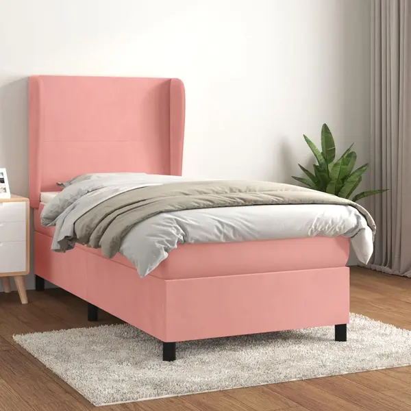 Gossi pat box spring cu saltea, roz, 90x200 cm, catifea