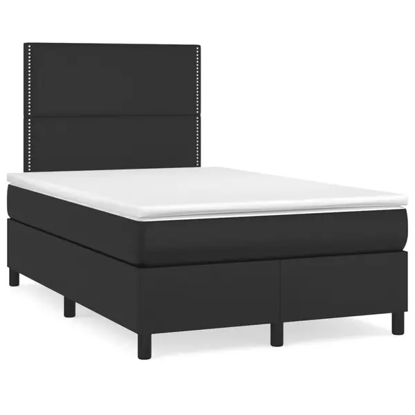 Gossi pat box spring cu saltea si led, negru, 120x190 cm, piele eco