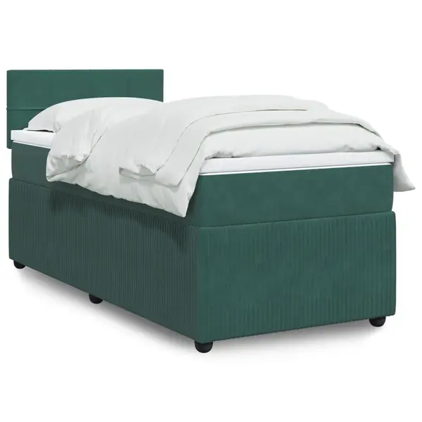 Gossi pat box spring cu saltea, verde inchis, 100x200 cm, catifea