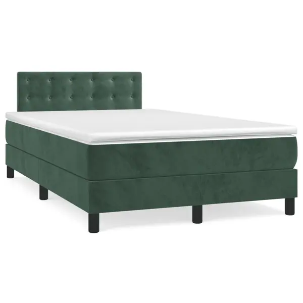 Gossi pat box spring cu saltea, verde inchis, 120x190 cm, catifea