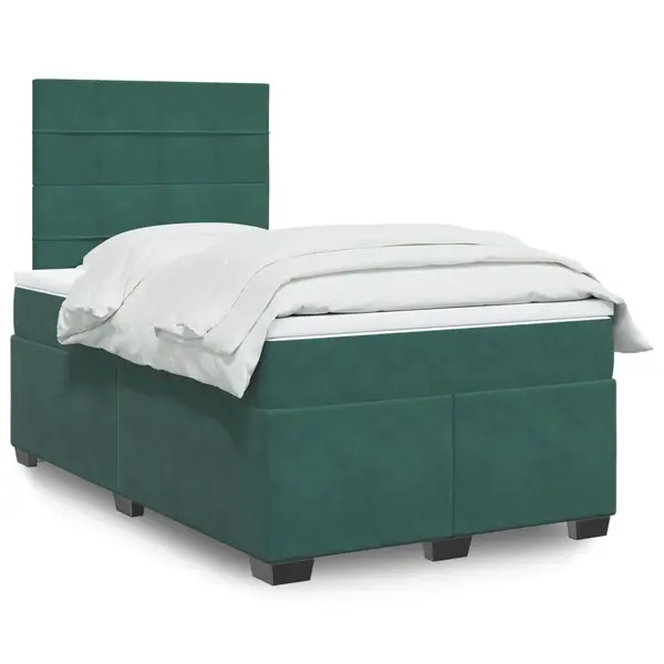 Gossi pat box spring cu saltea, verde inchis, 120x190 cm, catifea