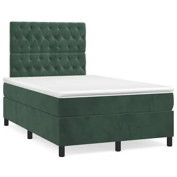Gossi pat box spring cu saltea, verde inchis, 120x190 cm, catifea