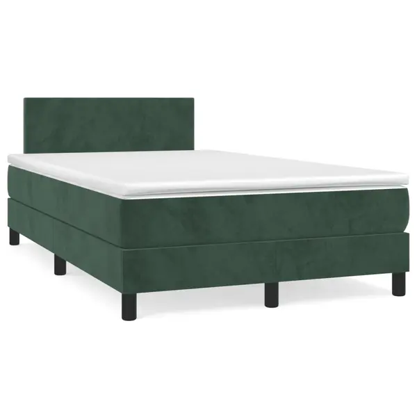 Gossi pat box spring cu saltea, verde inchis, 120x190 cm, catifea