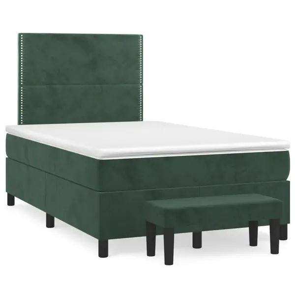 Gossi pat box spring cu saltea, verde inchis, 120x190 cm, catifea