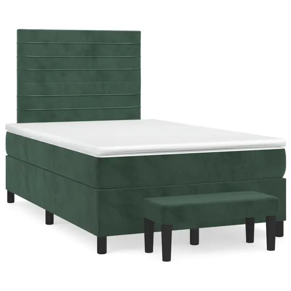 Gossi pat box spring cu saltea, verde inchis, 120x190 cm, catifea