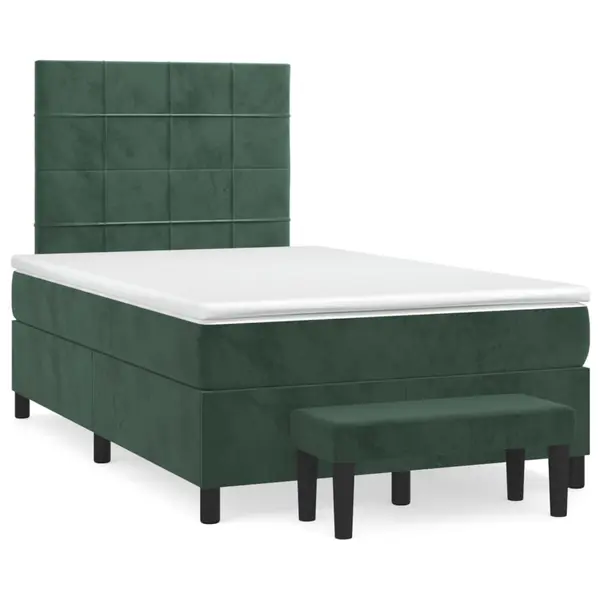 Gossi pat box spring cu saltea, verde inchis, 120x190 cm, catifea