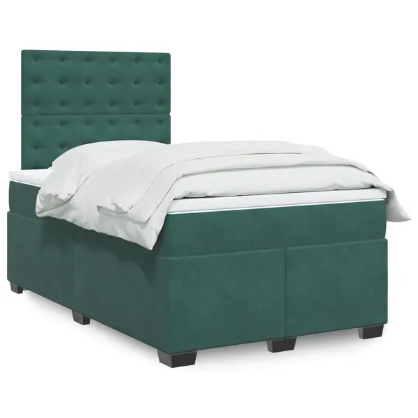 Gossi pat box spring cu saltea, verde inchis, 120x190 cm, catifea