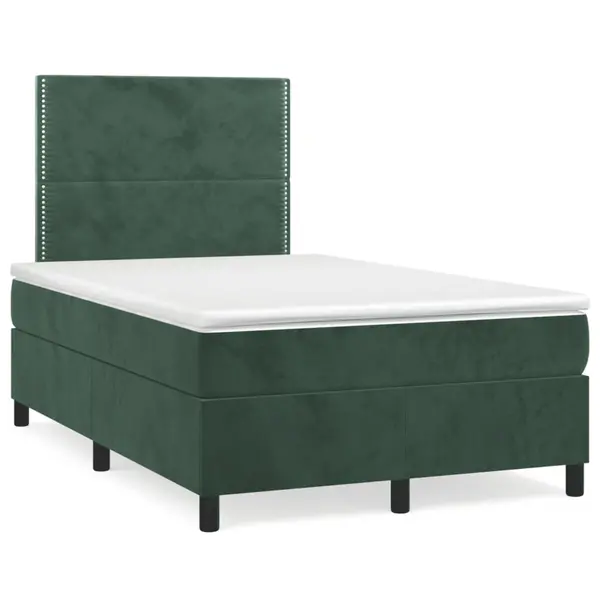 Gossi pat box spring cu saltea, verde inchis, 120x190 cm, catifea
