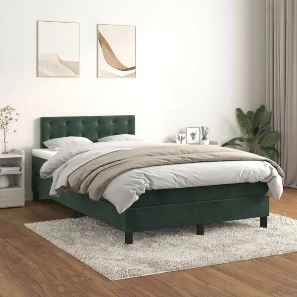 Gossi pat box spring cu saltea, verde inchis, 120x200 cm, catifea