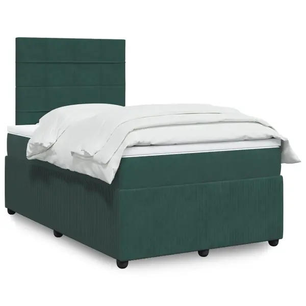 Gossi pat box spring cu saltea, verde inchis, 120x200 cm, catifea