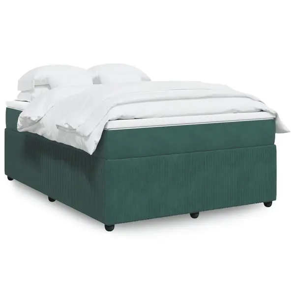 Gossi pat box spring cu saltea, verde inchis, 140x190 cm, catifea
