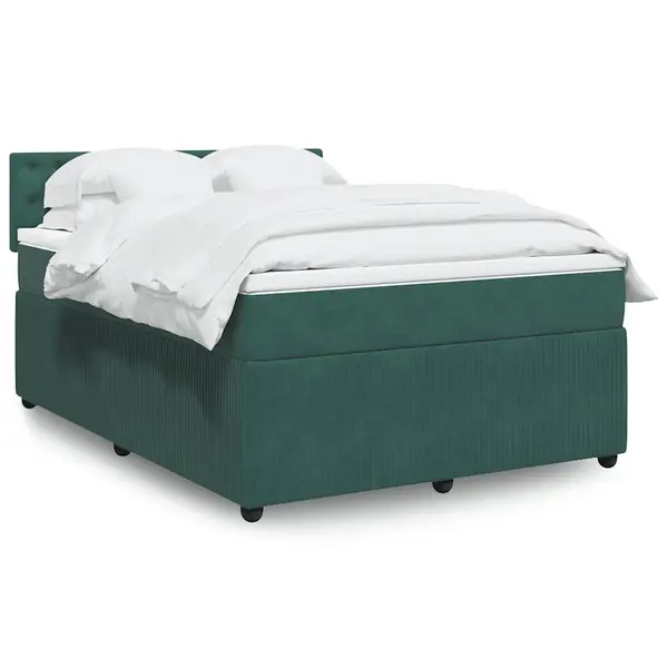 Gossi pat box spring cu saltea, verde inchis, 140x190 cm, catifea