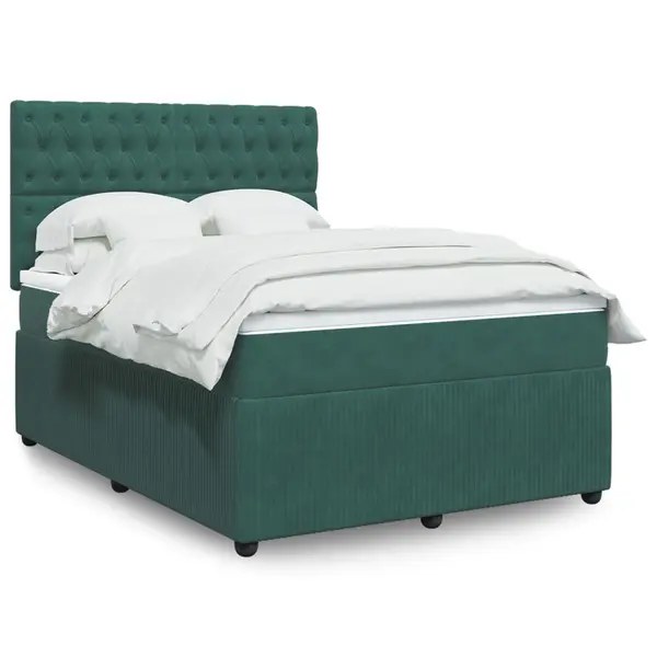 Gossi pat box spring cu saltea, verde inchis, 140x190 cm, catifea