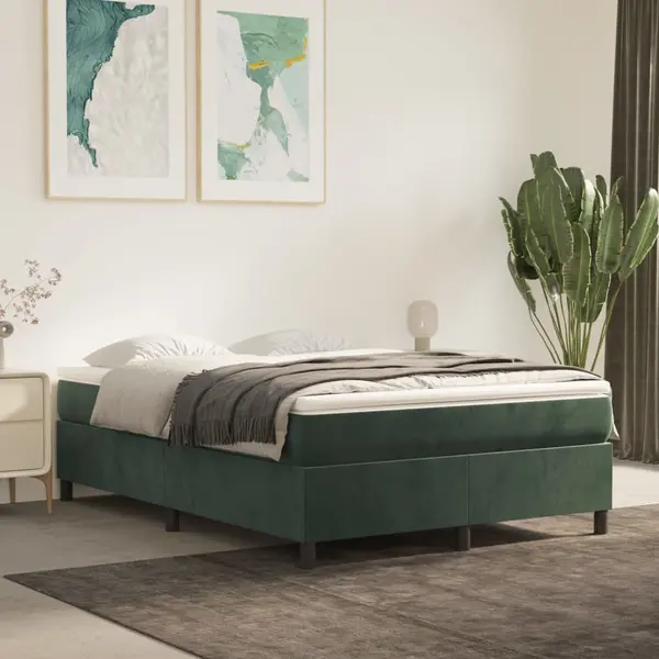 Gossi pat box spring cu saltea, verde inchis, 140x190 cm, catifea
