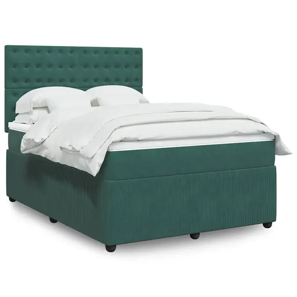 Gossi pat box spring cu saltea, verde inchis, 140x190 cm, catifea