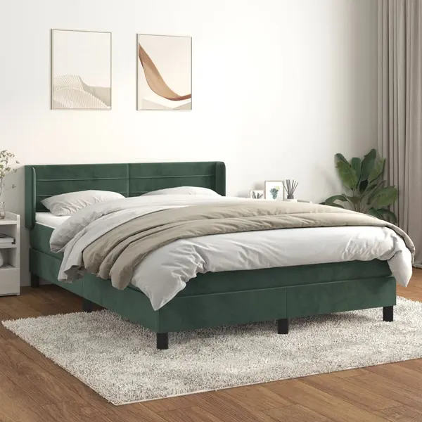 Gossi pat box spring cu saltea, verde inchis, 140x190 cm, catifea