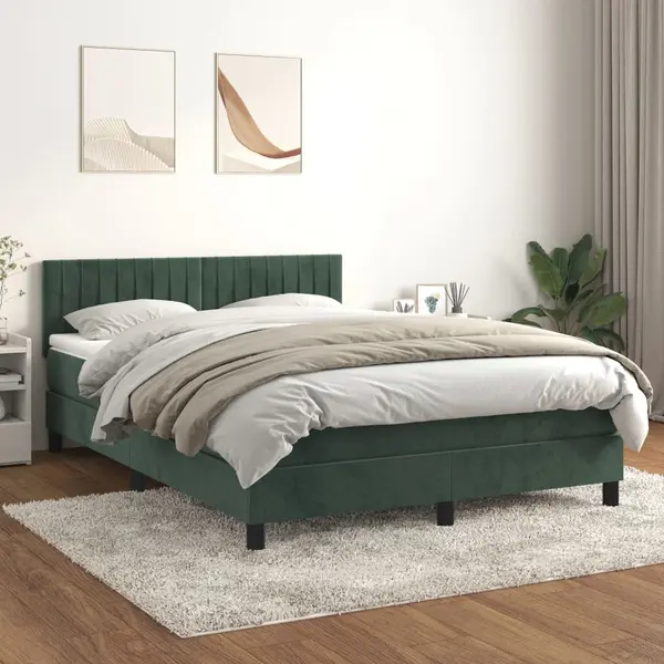 Gossi pat box spring cu saltea, verde inchis, 140x190 cm, catifea