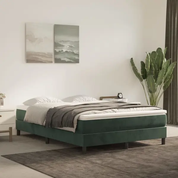 Gossi pat box spring cu saltea, verde inchis, 140x200 cm, catifea