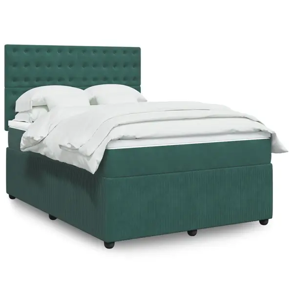 Gossi pat box spring cu saltea, verde inchis, 140x200 cm, catifea