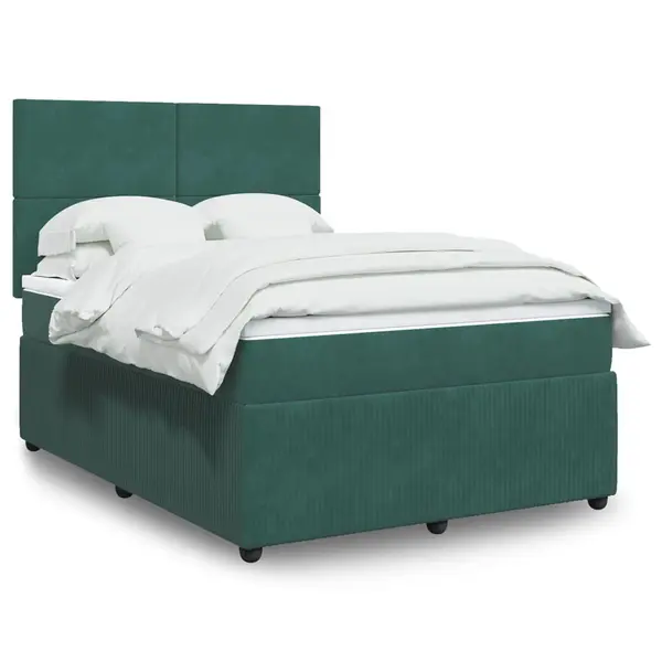 Gossi pat box spring cu saltea, verde inchis, 140x200 cm, catifea