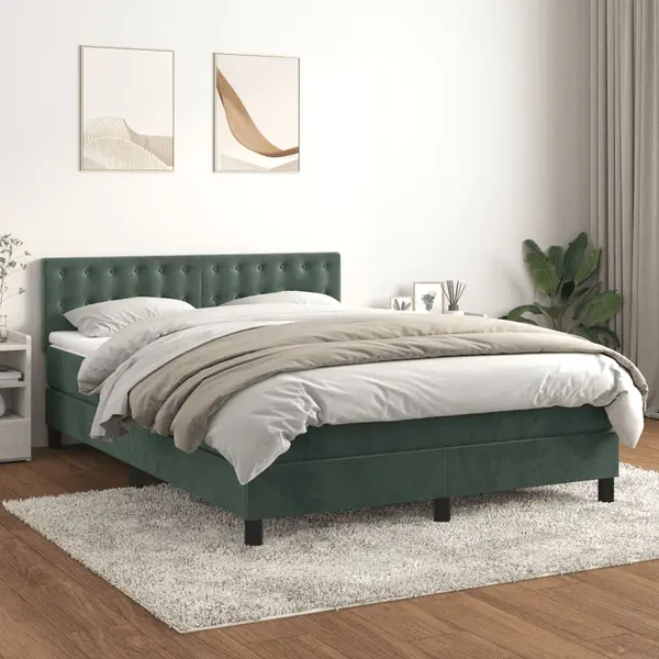 Gossi pat box spring cu saltea, verde inchis, 140x200 cm, catifea