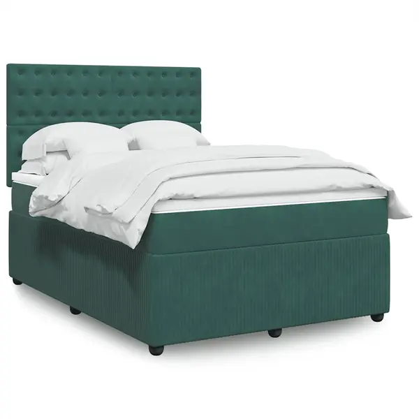 Gossi pat box spring cu saltea, verde inchis, 140x200 cm, catifea