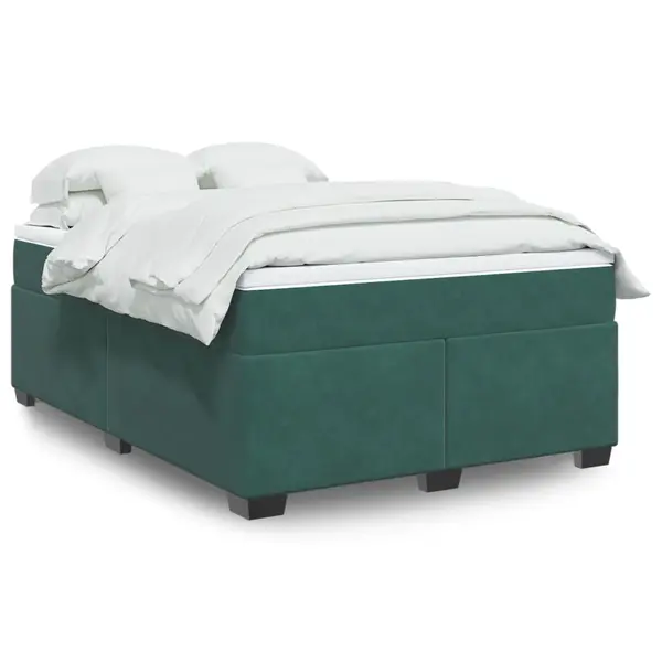 Gossi pat box spring cu saltea, verde inchis, 160x200 cm, catifea