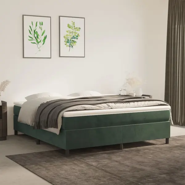 Gossi pat box spring cu saltea, verde inchis, 160x200 cm, catifea