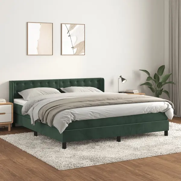 Gossi pat box spring cu saltea, verde inchis, 160x200 cm, catifea