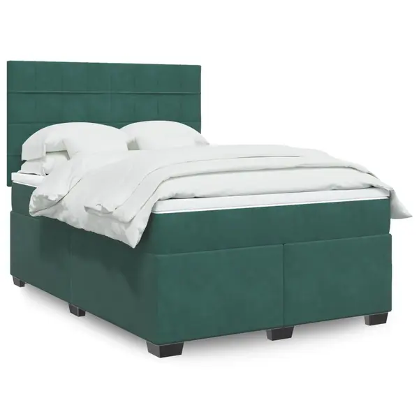 Gossi pat box spring cu saltea, verde inchis, 160x200 cm, catifea