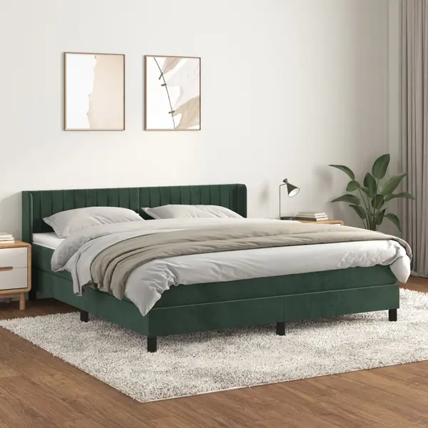 Gossi pat box spring cu saltea, verde inchis, 160x200 cm, catifea