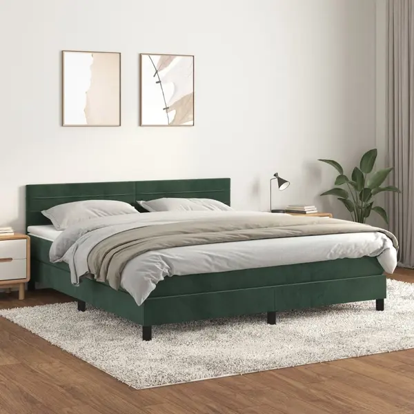 Gossi pat box spring cu saltea, verde inchis, 160x200 cm, catifea