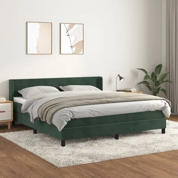 Gossi pat box spring cu saltea, verde inchis, 160x200 cm, catifea