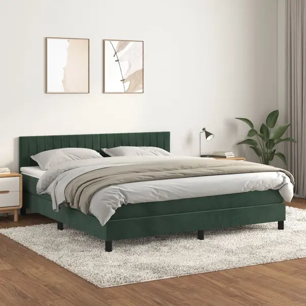 Gossi pat box spring cu saltea, verde inchis, 180x200 cm, catifea