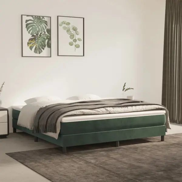 Gossi pat box spring cu saltea, verde inchis, 180x200 cm, catifea