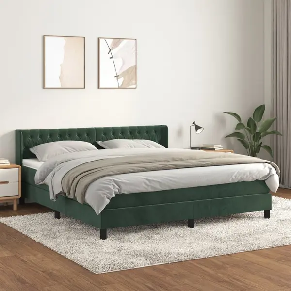 Gossi pat box spring cu saltea, verde inchis, 180x200 cm, catifea