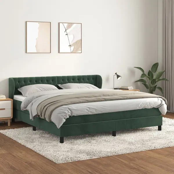 Gossi pat box spring cu saltea, verde inchis, 180x200 cm, catifea