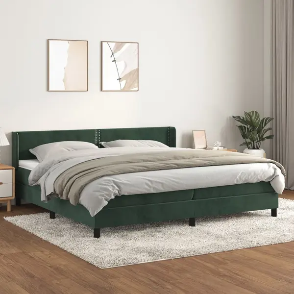 Gossi pat box spring cu saltea, verde inchis, 200x200 cm, catifea